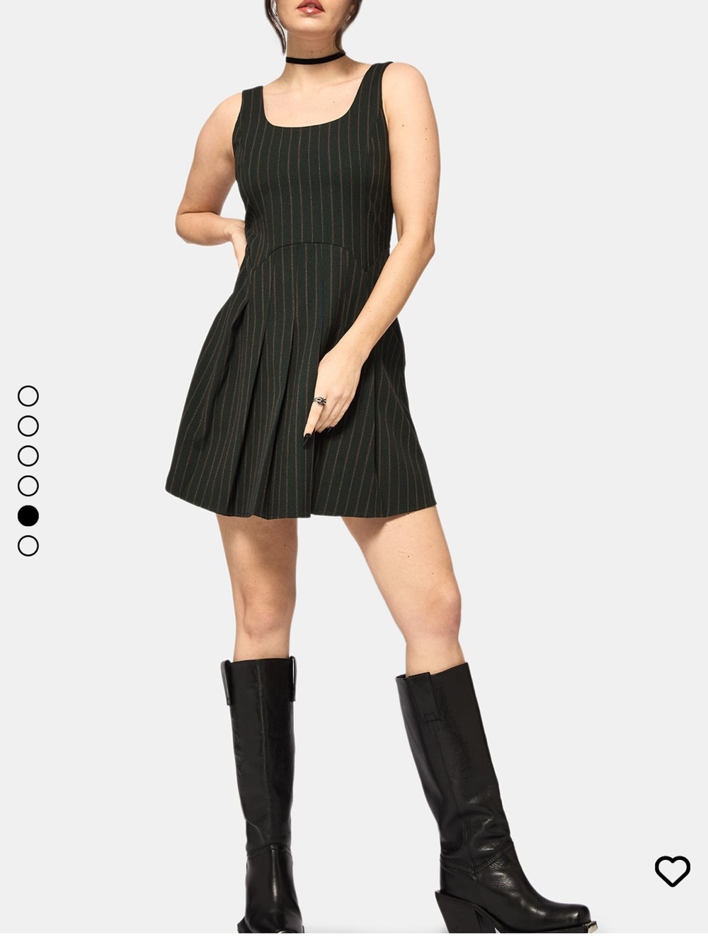 Green Pinstripe pleated dress